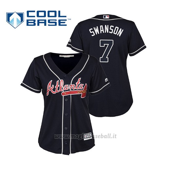 Maglia Baseball Donna Atlanta Braves Dansby Swanson Cool Base Majestic Alternato 2019 Blu